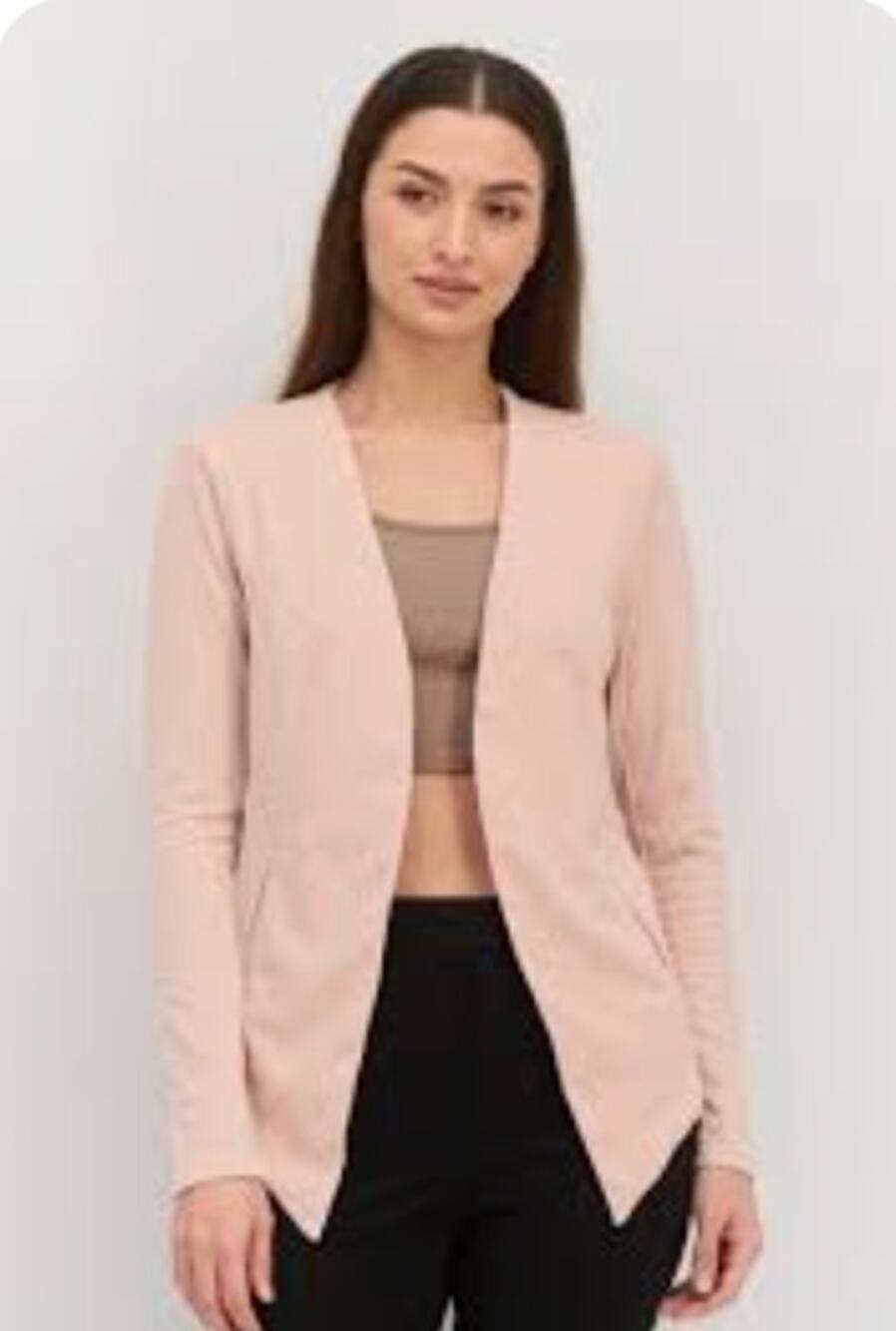 BCBGeneration Blush Pink Open Front Blazer Jacket Draped Hem Women's Small
